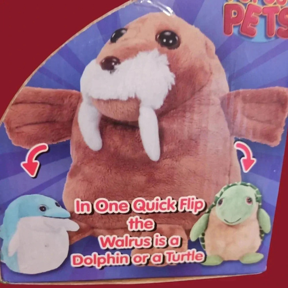 Pop out pets stuffed animals 3 in 1 reversible plush toy turtle, dolphin,walrus - Picture 3 of 5